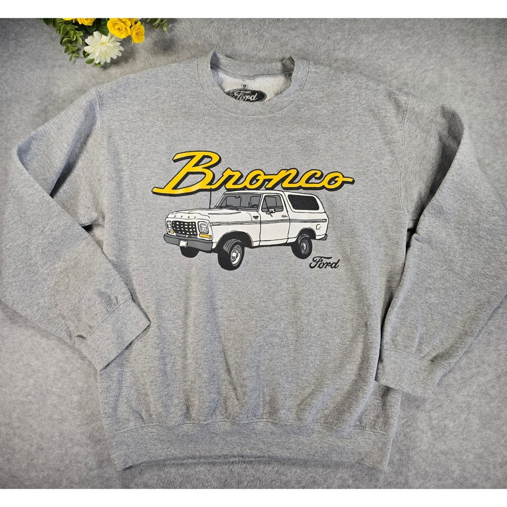 Ford Bronco Graphic Sweatshirt Adult Medium Gray Crewneck Pullover Truck Logo - Picture 2 of 9